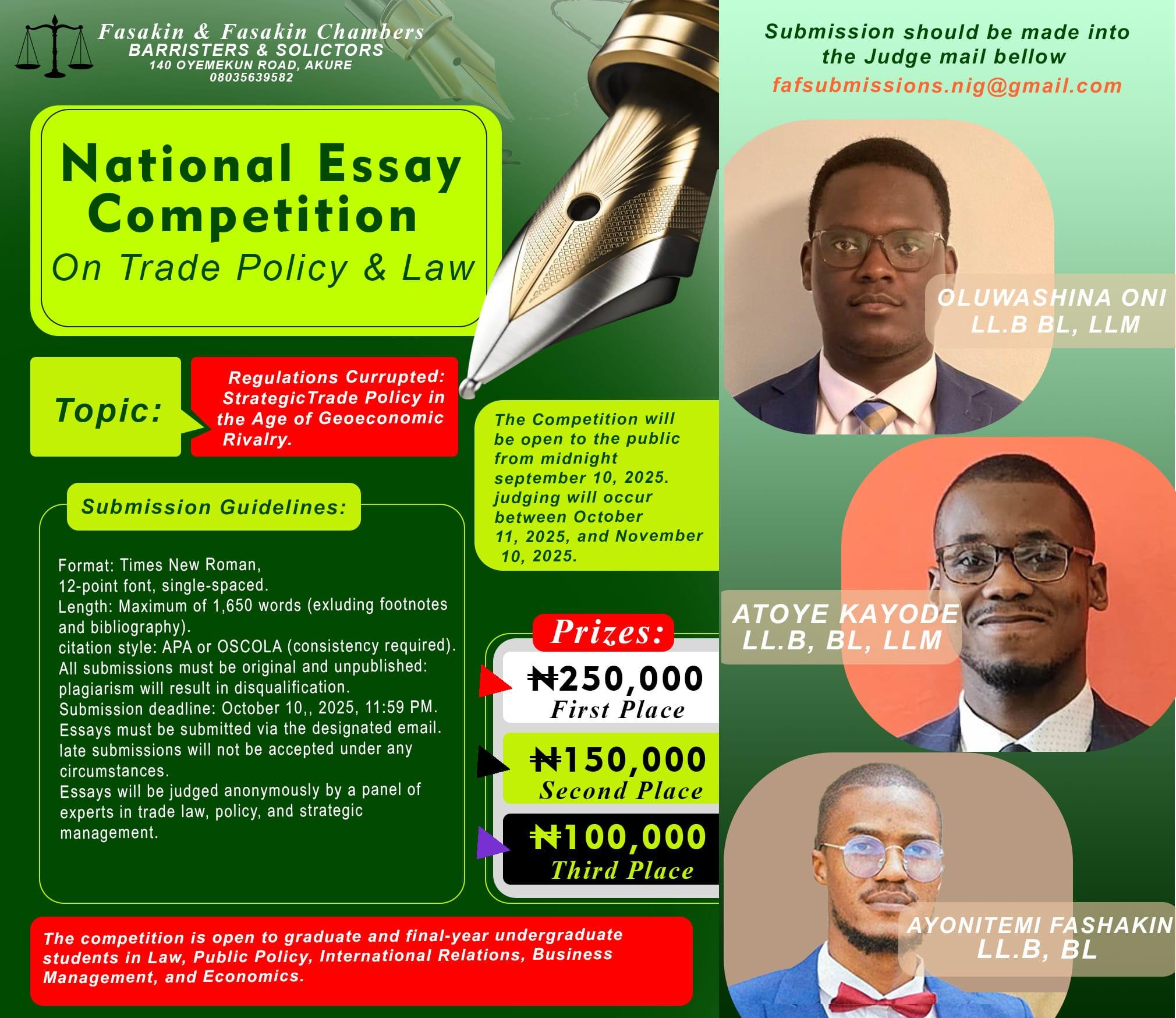 Legal Minds Converge for Fashakin & Fashakin National Trade Law Essay Contest