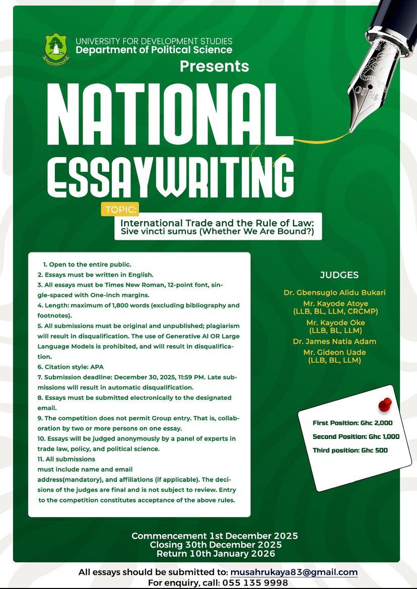 UDS Political Science Department Launches International Trade & Rule of Law Competition